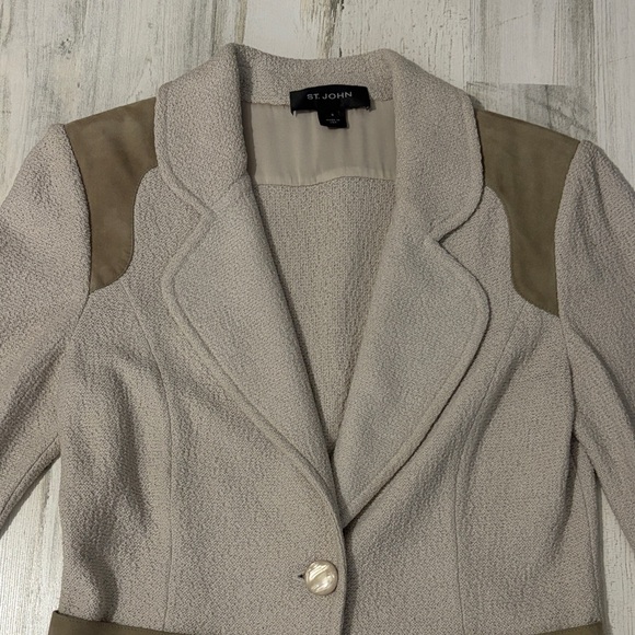 St. John Santana Knit Blazer With Suede Trim Size 6 - Picture 4 of 13